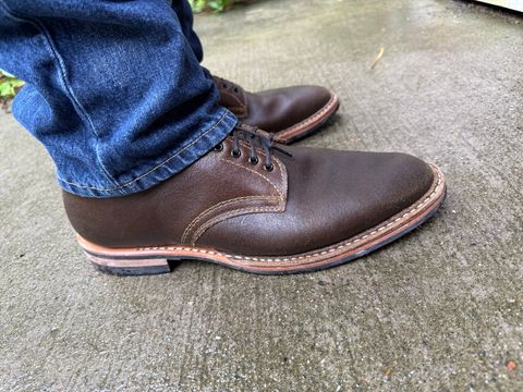 Photo by Timm on June 23, 2026 of the White's Stevens (Plain Toe) in Horween Dark Olive Waxed Flesh.