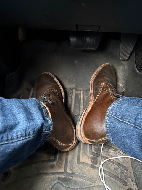 Photo by Timm on June 23, 2026 of the White's Stevens (Plain Toe) in Horween Dark Olive Waxed Flesh.