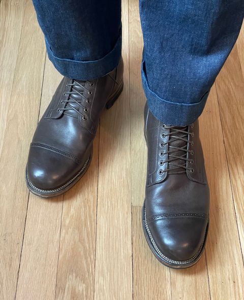 Photo by goodboots_badfeet on February 23, 2024 of the Viberg Service Boot BCT in C.F. Stead Winter Smoke Classic Calf.