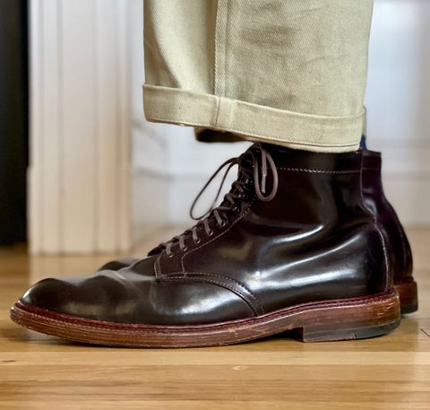 Photo by goodboots_badfeet on January 23, 2026 of the Alden x Leffot Villager Boot in Horween Color 8 Shell Cordovan.