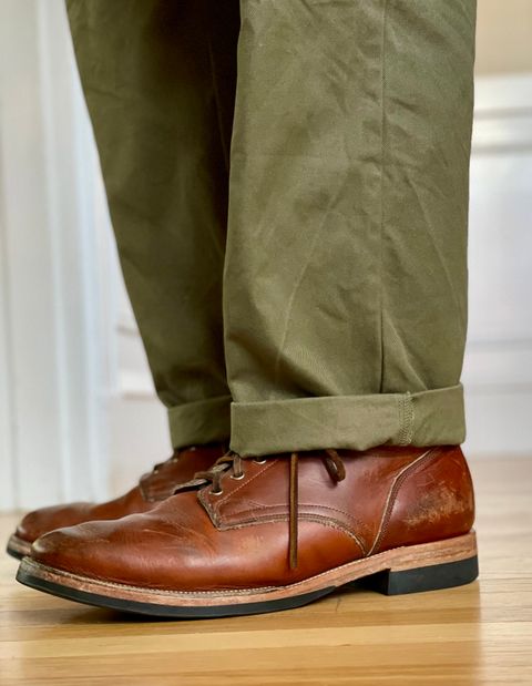 Photo by goodboots_badfeet on September 2, 2025 of the Viberg 145 Oxford in Horween Saddle Tan Chromepak.