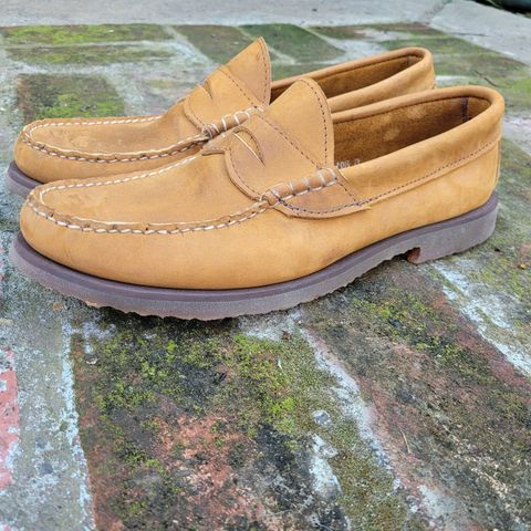 Photo by Das_Bones on April 18, 2024 of the Russell Moccasin Co. Penny Loafer in Pecos Gaucho Chamois.