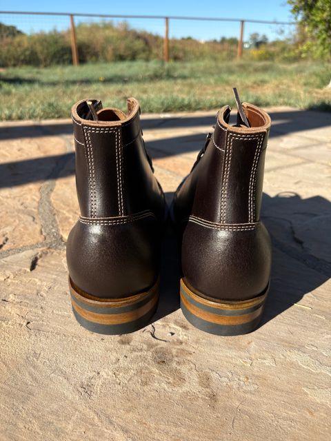 Photo by chosenone23 on October 1, 2025 of the Truman Cap Toe Boot in Horween Java Waxed Flesh.