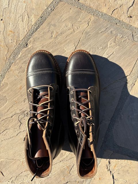 Photo by chosenone23 on October 1, 2025 of the Truman Cap Toe Boot in Horween Java Waxed Flesh.
