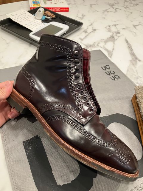 Photo by DomeAlone on November 28, 2022 of the Alden Wingtip Boot in Horween Color 8 Shell Cordovan.