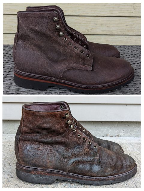 Photo by Monkley on April 7, 2023 of the Allen Edmonds Higgins Mill in Snuff Brown Suede.