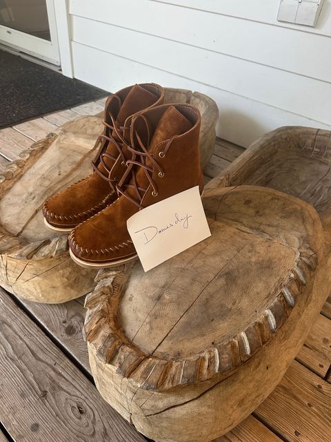 Photo by fcmocs on October 1, 2024 of the Fish Creek Moccasin 6” Boot in Rusty Brown Suede.