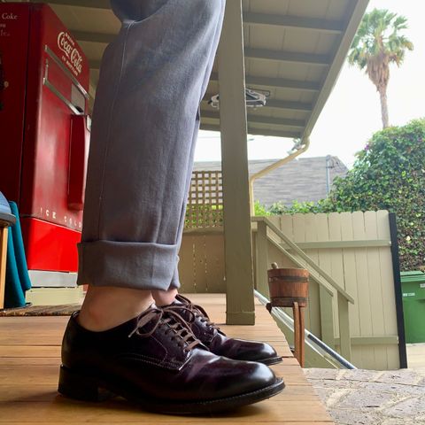 Photo by robyn on July 25, 2021 of the Alden Plain Toe Derby in Horween Color 8 Shell Cordovan.