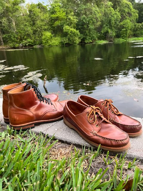 Photo by thebootbum2 on April 6, 2023 of the Rancourt & Co. Classic Ranger-Moc in Horween Natural Shell Cordovan.