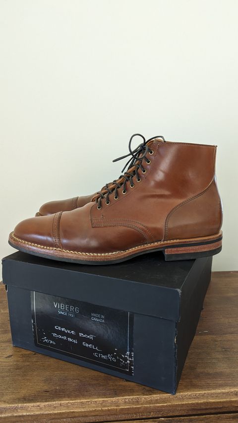 Photo by ChineseBroccoli on October 1, 2023 of the Viberg Service Boot BCT in Horween Bourbon Shell Cordovan.