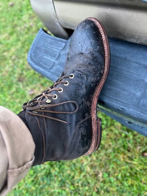 Photo by rjduma on December 3, 2022 of the Grant Stone Diesel Boot in C.F. Stead Earth Waxy Commander Suede.