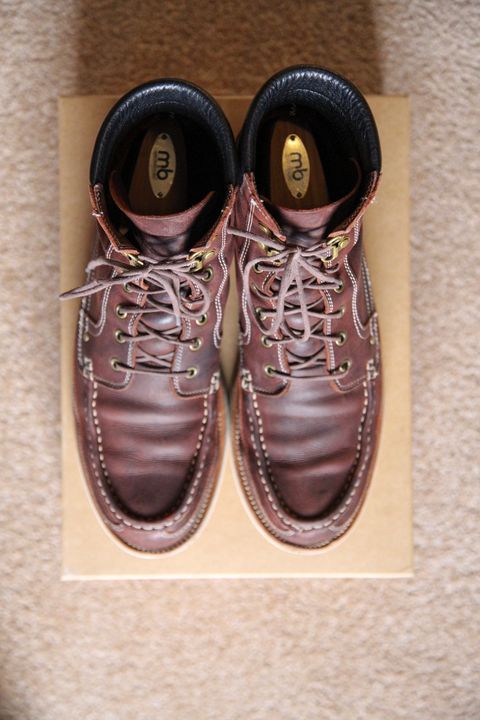 Photo by evknee on March 2, 2023 of the Grant Stone Field Boot in C.F. Stead Dark Burgundy Classic Kudu.