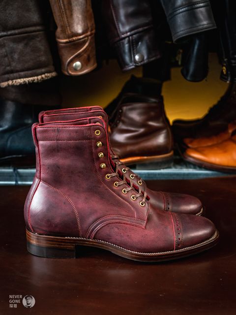 Photo by NeverGoneCG on October 1, 2023 of the WM1978 Paratrooper Boots in C.F. Stead Brick Kudu.