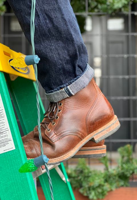 Photo by Nerdin.with.Boots on December 1, 2022 of the Viberg Service Boot BCT in Horween Mocha Vintage.