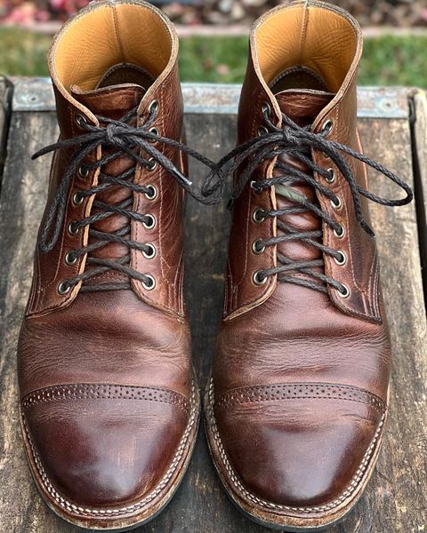 Photo by Nerdin.with.Boots on December 1, 2022 of the Viberg Service Boot BCT in Horween Mocha Vintage.