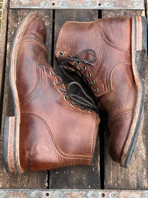 Photo by Nerdin.with.Boots on January 1, 2023 of the Viberg Service Boot BCT in Horween Mocha Vintage.