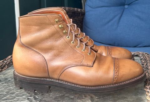 Photo by RedBeardBlueJeans on October 2, 2025 of the Grant Stone Garrison Boot in Horween Natural Chromexcel.
