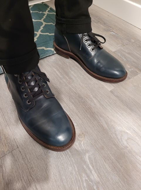 Photo by quantum_quetzal on October 29, 2022 of the Grant Stone Diesel Boot in Horween Navy Chromexcel.