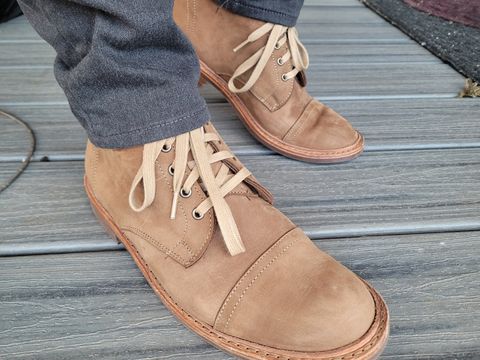 Photo by quantum_quetzal on October 14, 2024 of the Allen Edmonds Patton Cap-Toe Boot in Tan Suede.