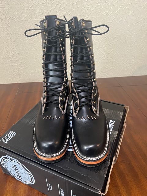 Photo by wcurry_1 on January 29, 2025 of the Frank's Boots Wilson in Horween Black Chromexcel.
