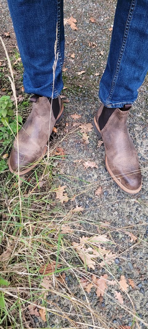 Photo by Argyle89 on November 2, 2023 of the Meermin Chelsea Boot in C.F. Stead Gaucho Waxy Kudu.