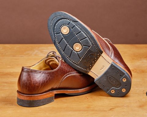 Photo by cliff.bar.nett on June 29, 2024 of the Sagara Officer Shoes in Shinki Red Brown Oiled Horsebutt.