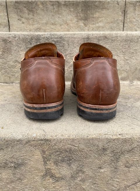Photo by titletowngoods on April 3, 2023 of the Viberg 145 Oxford in Horween Natural Essex Workshoe Butt.