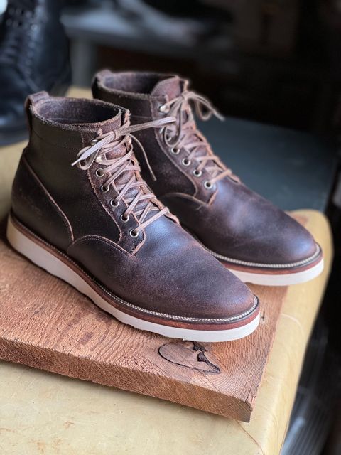 Photo by ferf on December 29, 2023 of the Viberg Scout Boot in Horween Brown Waxed Flesh.