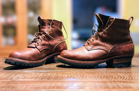 Photo by Homer346 on October 1, 2022 of the Nicks Urban Logger in Horween Orange Predator.