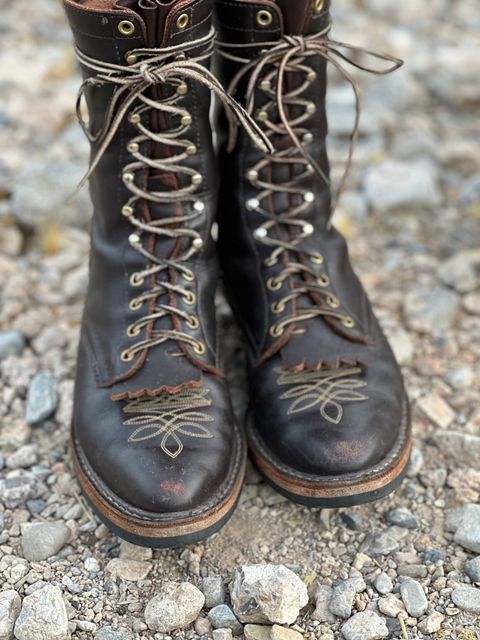 Photo by jayandhisboots on January 3, 2025 of the White's Packer Pointed Toe in Seidel Brown Dress.