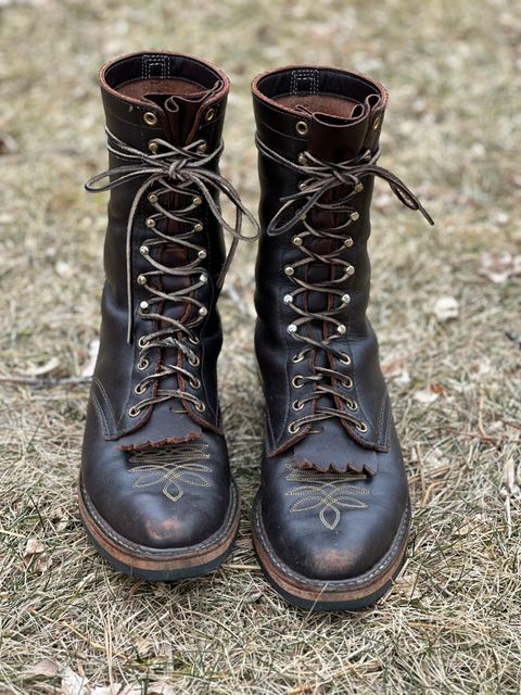 Photo by jayandhisboots on February 2, 2025 of the White's Packer Pointed Toe in Seidel Brown Dress.