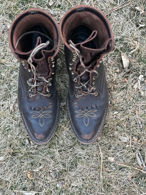 Photo by jayandhisboots on March 3, 2025 of the White's Packer Pointed Toe in Seidel Brown Dress.
