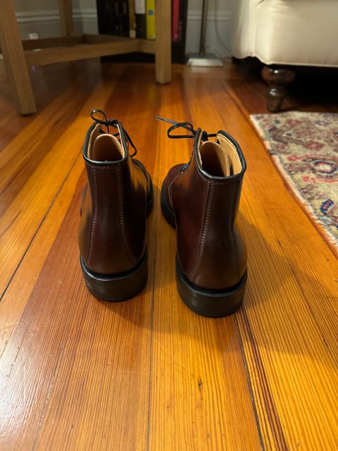 Photo by neerja27 on October 9, 2023 of the Viberg Unknown Model in Horween Color 8 Shell Cordovan.