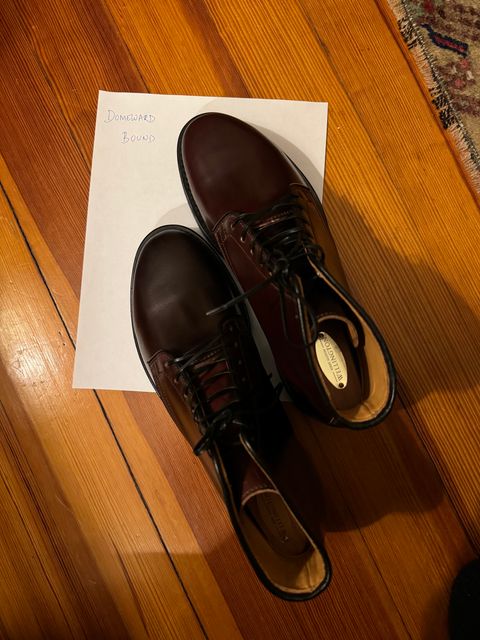 Photo by neerja27 on October 9, 2023 of the Viberg Unknown Model in Horween Color 8 Shell Cordovan.