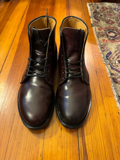 Photo by neerja27 on November 1, 2023 of the Viberg Unknown Model in Horween Color 8 Shell Cordovan.