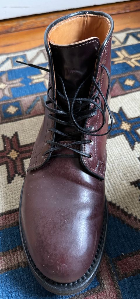 Photo by neerja27 on February 5, 2024 of the Viberg Unknown Model in Horween Color 8 Shell Cordovan.