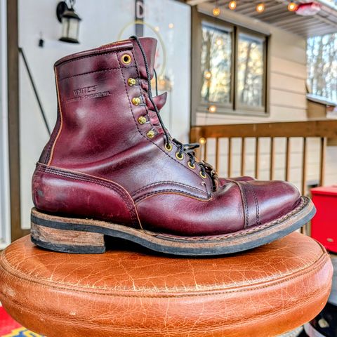 Photo by workwearfit on March 1, 2026 of the White's Bounty Hunter in Horween Burgundy Chromexcel Horsehide.