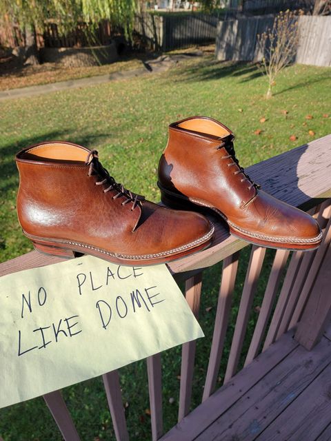 Photo by LouisvilleLeatherGuy on November 4, 2022 of the Midas Thunderboot II in Shinki Cognac Oiled Horsebutt.