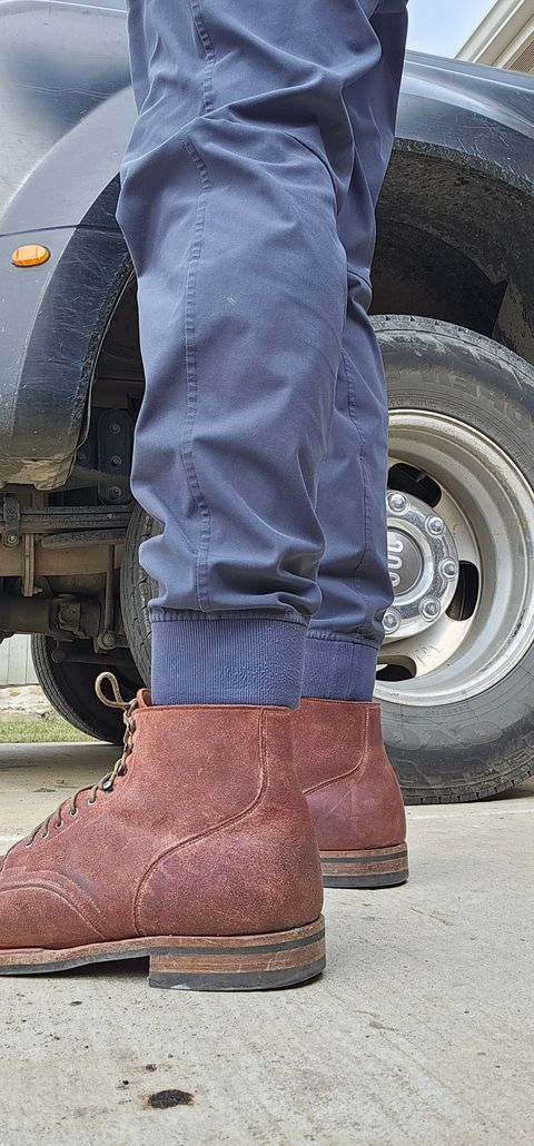 Photo by arriaga214 on November 30, 2025 of the Viberg Service Boot in C.F. Stead Milkshake Calf Suede.