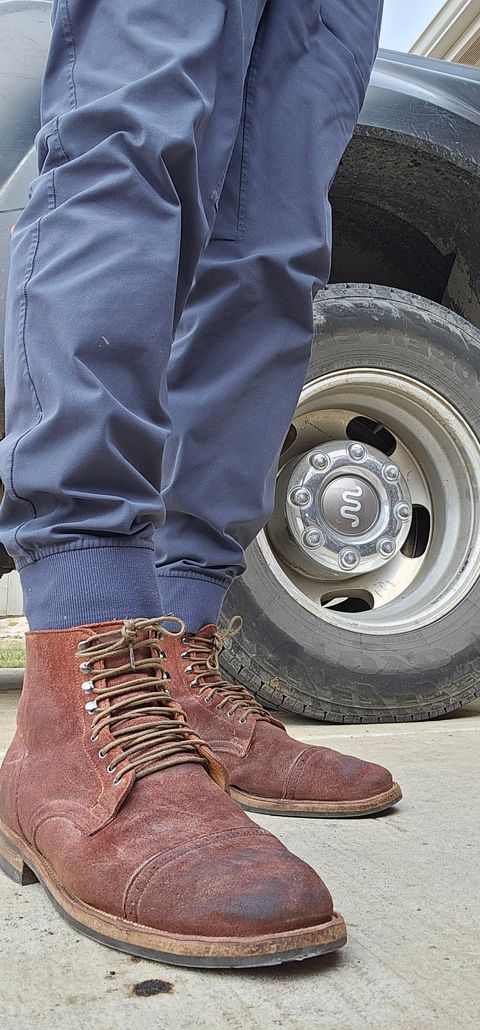 Photo by arriaga214 on November 30, 2025 of the Viberg Service Boot in C.F. Stead Milkshake Calf Suede.