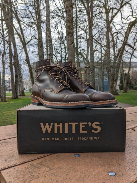 Photo by ZoSo on October 2, 2023 of the White's MP-Sherman Toe Cap in Horween Cinnamon Waxed Flesh.