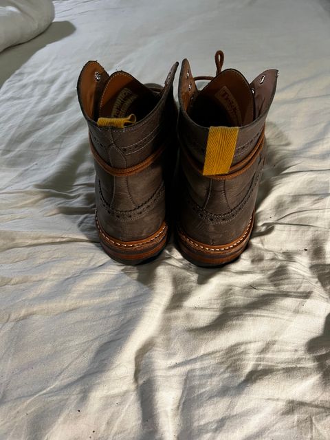 Photo by timothvn on February 6, 2024 of the Tricker's x Division Road Eaton Boot in Horween Timber Wolf Dublin.