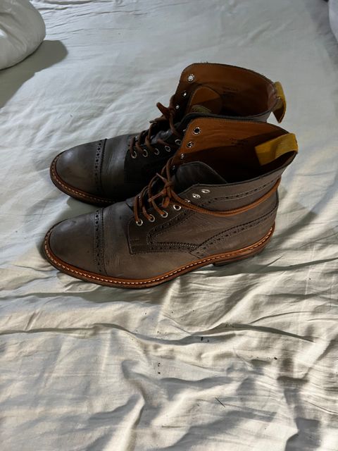 Photo by timothvn on February 6, 2024 of the Tricker's x Division Road Eaton Boot in Horween Timber Wolf Dublin.