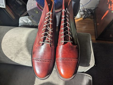 Photo by BigPuddin on October 29, 2024 of the Grant Stone Garrison Boot in Red Waxed Deer.