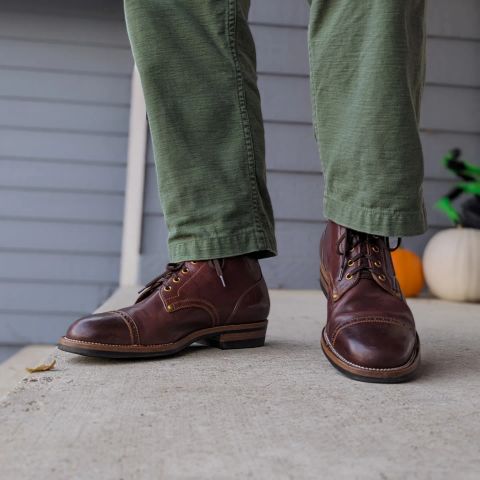 Photo by chilly on October 19, 2023 of the Iron Boots The Chosen One in Maryam Burgundy Factory Dyed Horsehide.