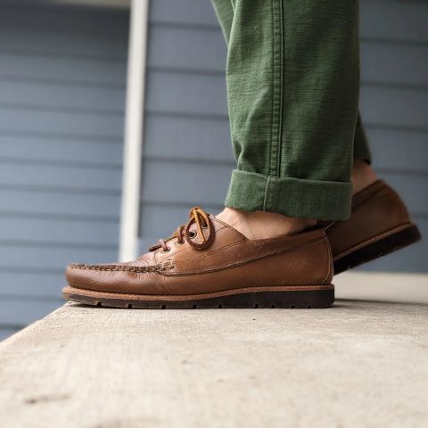 Photo by chilly on May 10, 2023 of the Rancourt & Co. Baxter Ranger Moc in Horween Natural Chromexcel.