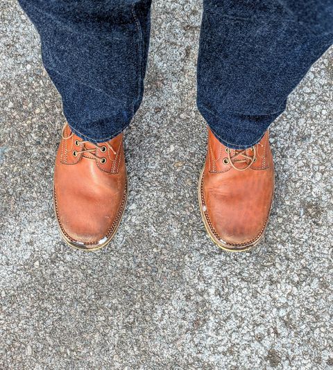 Photo by chilly on February 10, 2025 of the Flame Panda Service Boot in Maryam Natural Horsebutt.