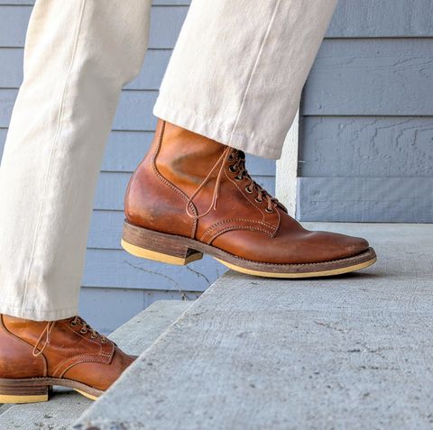 Photo by chilly on March 1, 2025 of the Flame Panda Service Boot in Maryam Natural Horsebutt.