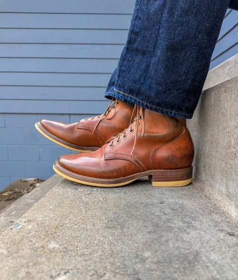 Photo by chilly on April 2, 2025 of the Flame Panda Service Boot in Maryam Natural Horsebutt.