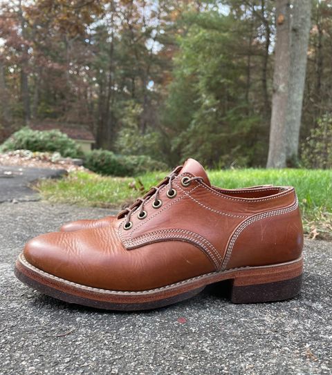 Photo by NewEnglandIndigo on November 4, 2023 of the Onderhoud LVL01 Derby Boot in Badalassi Carlo Cognac Minerva.